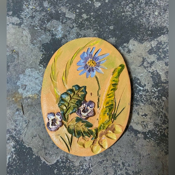 Handmade Ceramic Clay Flower Wall Hanging - Picture 1 of 5